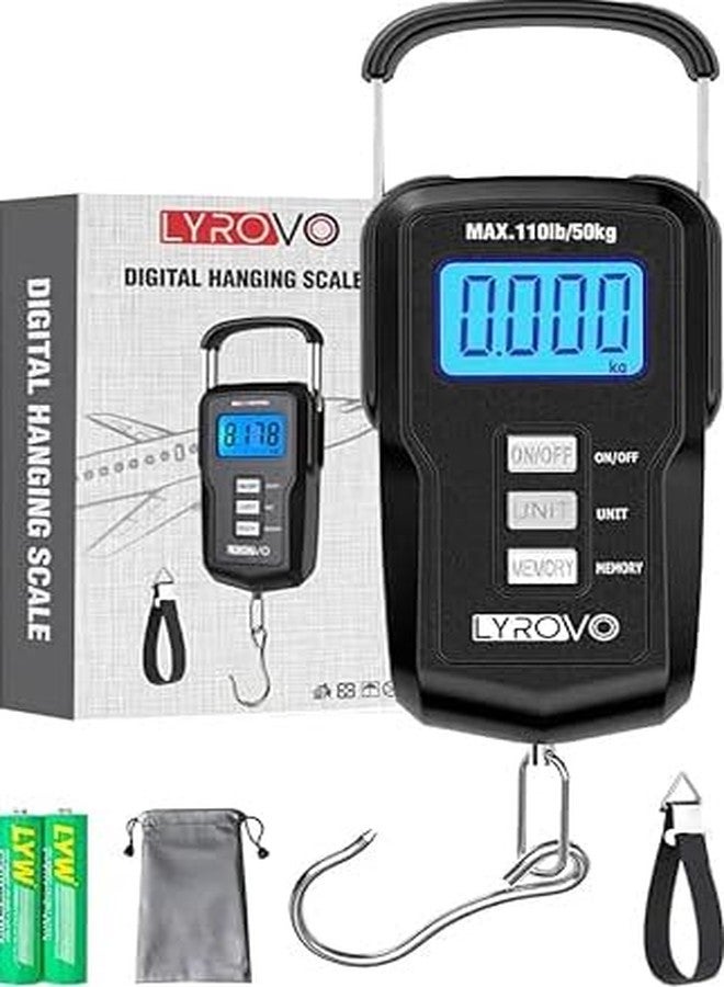 Lyrovo ميزان أمتعة رقمي مطور من Lyrovo بسعة 110 رطل/50 كجم مع شاشة LCD بإضاءة خلفية وشريط قياس وبطاريتين AAA (LY15-LUGSCALE-BLACK) - Image 1